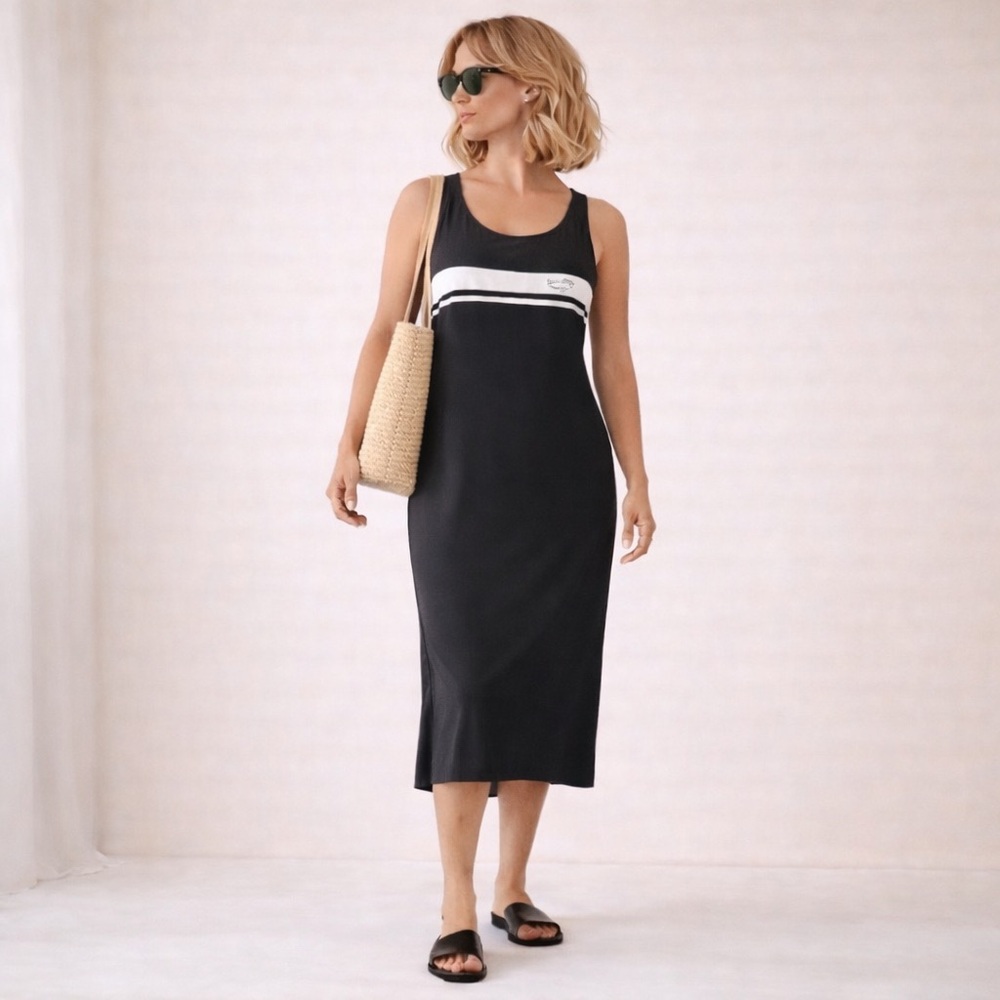Maryan Mehlhorn Sport Stripe Tank Midi Dress Minimalist Resort Athleisure L
